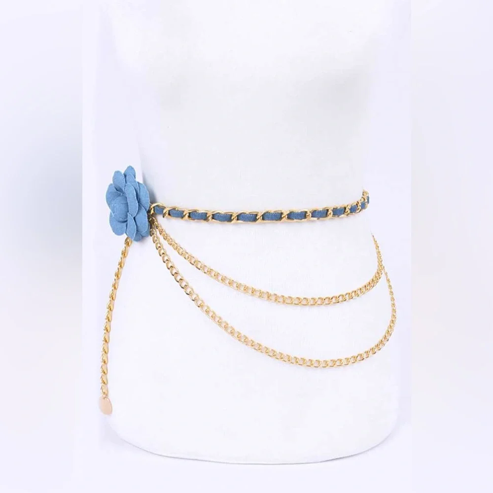 Plus Size Denim Chain Layered Statement Belt